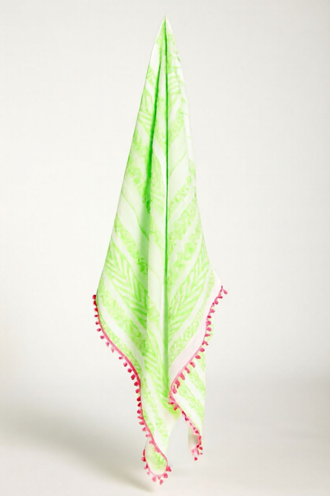 Meraki Cotton Blend Sarong – Light Acid Green with Pink Trim