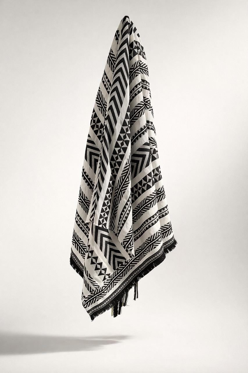 Meraki Cotton Sarong – Black & White Geometric